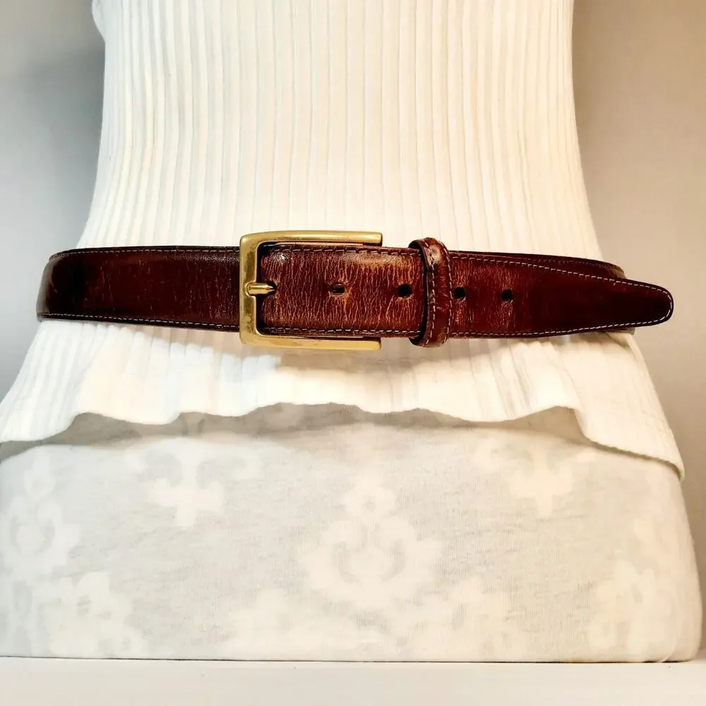 Torino Mens Anilline Kipskin Shoulders USA Brown Leather Belt Size 34 Vintage